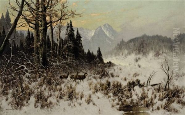 Hirsche In Winterlandschaft - view 1