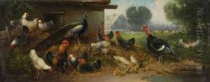 Huhnerhof Mit Pfau Und Truthahn by Otto Scheuerer