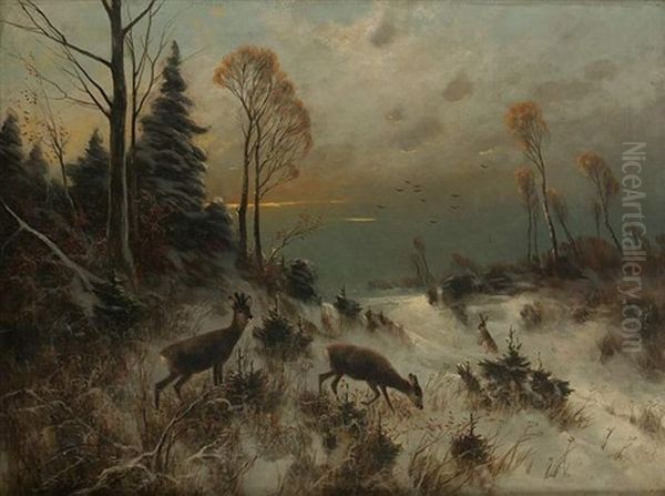 Winterlandschaft Mit Rehen Und Hasen - view 1