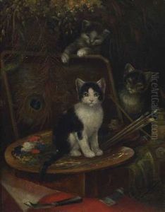 Drei Katzchen Im Atelier by Otto Scheuerer
