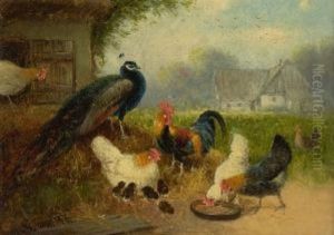 Huhnerhof Mit Pfau by Otto Scheuerer