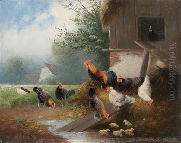 Huhner Vor Ihrem Stall (+ Enten Mit Jungen An Einem Bachlauf; 2 Works) - view 1