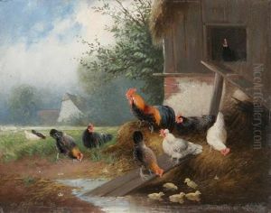Huhner Vor Ihrem Stall (+ Enten Mit Jungen An Einem Bachlauf; 2 Works)