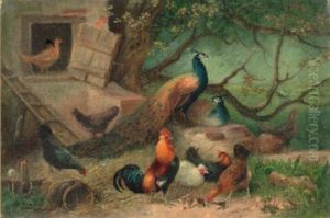 Huhnerhof Mit Pfauen by Otto Scheuerer