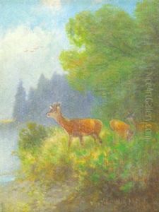 Rehe Am Waldesrand by Otto Scheuerer