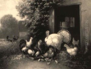 Huhnerhof Mit Truthahn by Otto Scheuerer