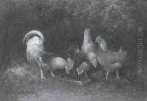 Chickens And Hens Feeding by Otto Scheuerer