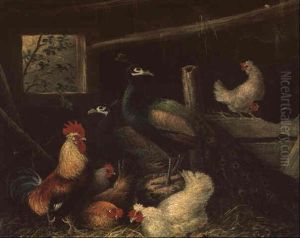 Huhnerhof Mit Pfau by Otto Scheuerer