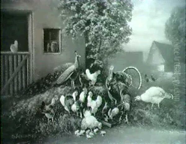 Pfau, Truthahn, Hahn, Huhner Und Kuken Auf Dem Mist... - view 1