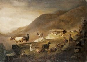 Ziegenherde In Den Alpen by Caspar Johann Nepomuk Scheuren