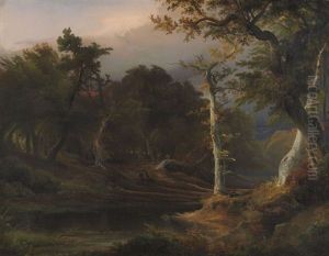 Abendliche Waldlandschaft Mit Reiter by Caspar Johann Nepomuk Scheuren