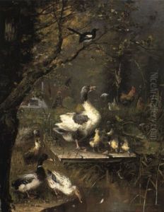 Ducks By The Water's Edge by Wilhelm Scheurer