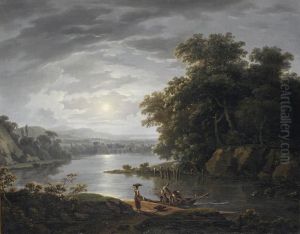 Flusslandschaft Bei Vollmond by Franz Scheyerer
