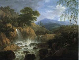 Wildbach In Idyllischer Landschaft Mit Figurlicher Staffage