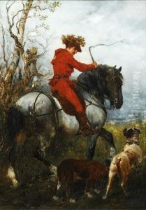 Huntsman And Hounds by Julius Schgoer