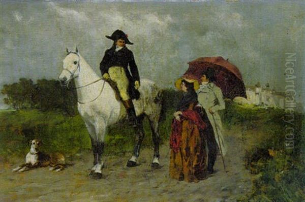 Reiter, Ein Paar Auf Dem Spaziergang Treffend - view 1