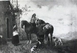 Zwei Reiter Vor Der Schenke by Julius Schgoer