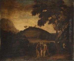 Christ With Two Disciples On The Road To Emmaus by Andrea Schiavone