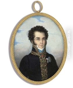 An Officer, Wearing Spectacles, In Gold-embroidered Blue Uniform With Gold Buttons, White Stock, Blue Ribbon And Commander-cross Of The Order Of Constantine Of Parma, And Another Cross And Breast-star