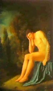 Sitzender Mannlicher Akt In Einer Landschaft by Gottlieb Schick