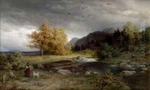Voralpenlandschaft Bei Aufziehendem Wetter, Im Vordergrund Eine Hirtin Voralpenlandschaft Bei Aufziehendem Wetter, Im Vordergrund Eine Hirtin