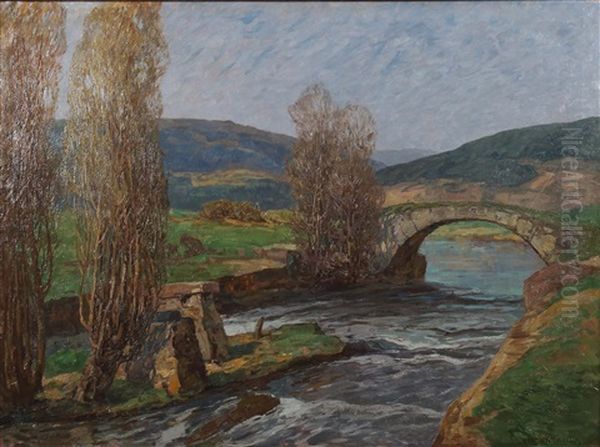 Alblandschaft Mit Steinerner Bogenbrucke Uber Dem Fluss - view 1