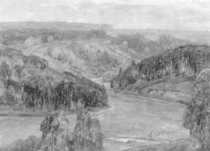 Baumbestandene Fluslandschaft by Karl Schickhardt