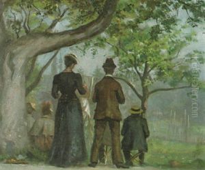 Malschuler Beim Malen In Parklandschaft (englischer Garten In Munchen Mit Blick Auf Die Turme Der Ludwigskirche?) by Fritz Schider