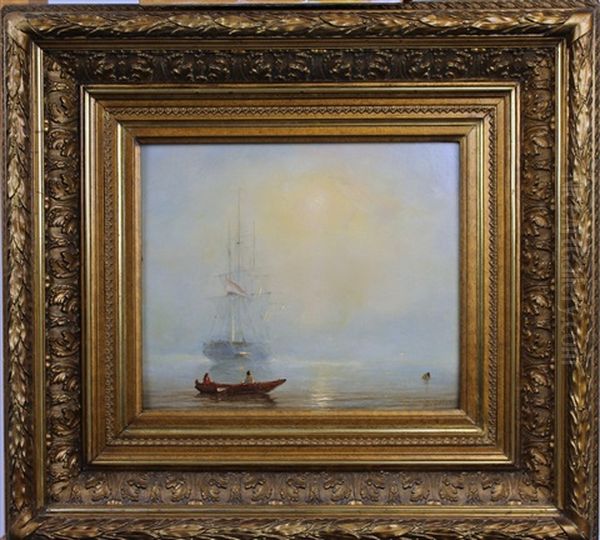 Roeiboot En Een Zeilschip In De Mist - view 1