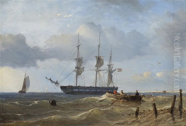 Marine Mit Dreimaster, Segelschiff Und Ruderboot - view 1