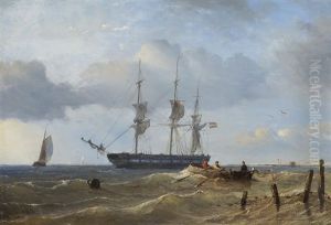 Marine Mit Dreimaster, Segelschiff Und Ruderboot by Petrus Paulus Schiedges the Elder