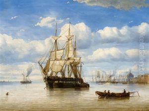 Hafen Mit Dampfern Und Vor Anker Liegendem Segler by Petrus Paulus Schiedges the Elder