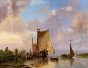 Segler Und Fahrboote An Der Hollandischen Kuste by Petrus Paulus Schiedges the Elder