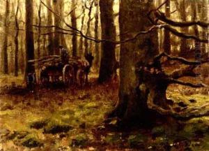 Wooded Landscape With A Horse And Carriage by Petrus Paulus Schiedges the Younger