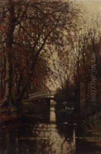 An Autumn Forest With A Washerwoman Near A Bridge An Autumn Forest With A Washerwoman Near A Bridge