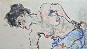 Untitled (study Of A Kneeling Female Nude) by Egon Schiele