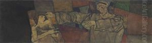 Selbstbildnis Mit Modell (fragment) by Egon Schiele