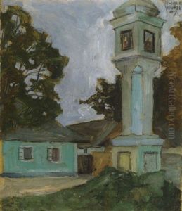 Bildstock, Hauser Und Baume by Egon Schiele