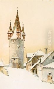 Der Diebsturm Und Die Glockengieserhutte Am Oberen Schrannenplatz Zu Lindau Im Winter