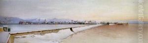 Die Insel Lindau An Einem Prachtvollen Winterabend, Vom Giebelbach Aus Gesehen by Robert Schielin