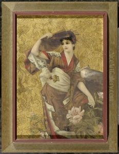 Dame Mit Facher Vor Goldhintergrund by Franz Schier