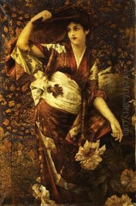Junge Frau Im Kimono Mit Facher by Franz Schier
