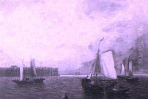 Ships Outside A Harbour by Franz Wilhelm Schiertz