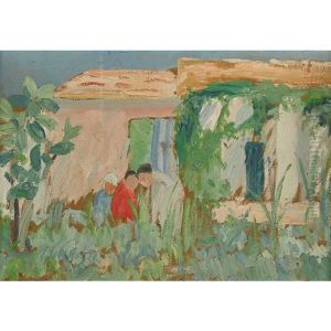 Gartenpartie Mit Personengruppe by Ernst Traugott Schiess