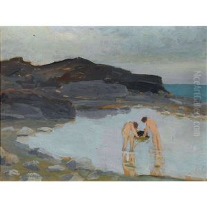 Badende Knaben Im See by Ernst Traugott Schiess