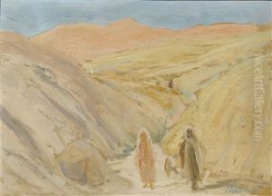 Afrika, Landschaft Mit Personen by Ernst Traugott Schiess