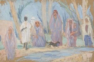 Oase Mit Bewasserungskanal Und Frauen by Ernst Traugott Schiess