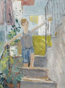 Knabe Auf Treppe by Ernst Traugott Schiess