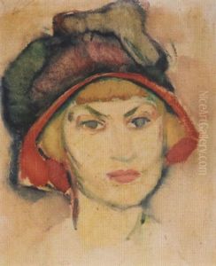 Bildnis Einer Jungen Frau Mit Hut by Ernst Traugott Schiess