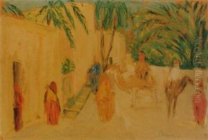 Marokkanische Strassenszene Mit Kameln by Ernst Traugott Schiess